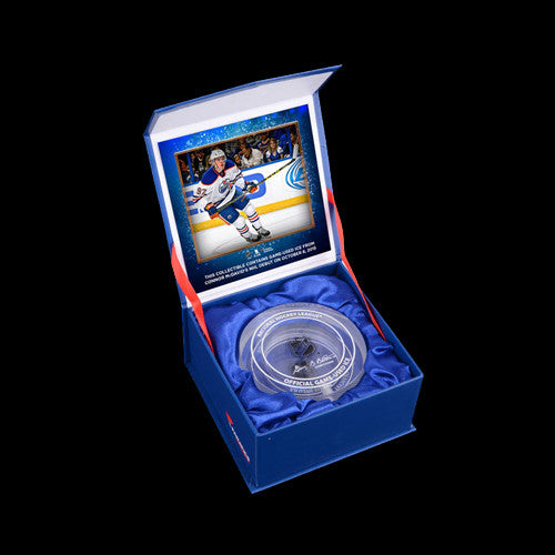 Connor McDavid Edmonton Oilers NHL Debut Crystal Puck - Filled With Ice From NHL Debut