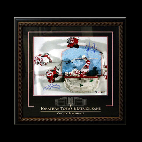 Jonathan Toews & Patrick Kane Chicago Blackhawks Dual Autographed Overhead 16x20 Framed Photo