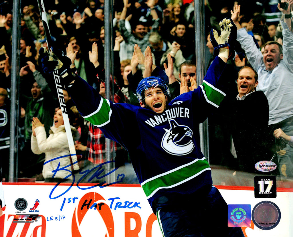 Ryan Kesler Vancouver Canucks LE Autographed 1st NHL Hat Trick Inscribed 8x10 Photo