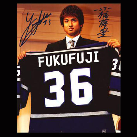 Yutaka Fukufuji Los Angeles Kings Dual (English & Japanese) Autographed Draft Day 8x10 Photo