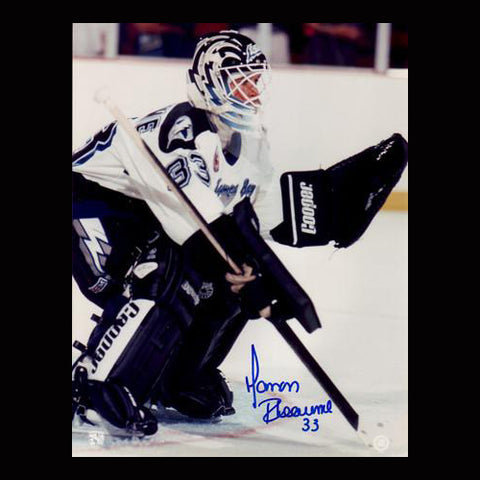 Manon Rheaume Tampa Bay Lightning Autographed Side Crouch 8x10 Photo