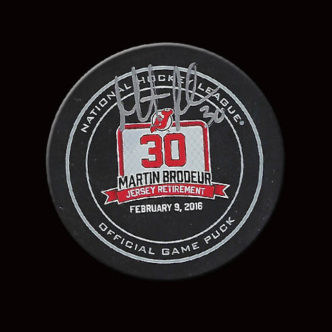 Martin Brodeur New Jersey Devils Retirement Night Autographed Official Game Puck