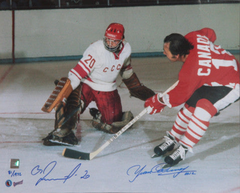 Yvan Cournoyer Team Canada vs. Vladislav Tretiak Russia Dual Autographed Limited Edition 16x20 Photo