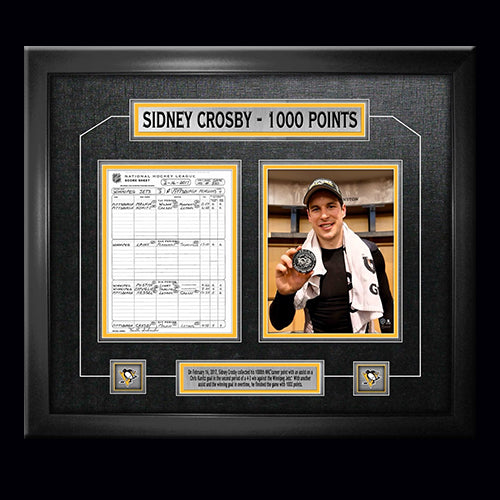 Sidney Crosby Pittsburgh Penguins Framed 1000 NHL Point Scoresheet Collage