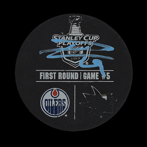 Leon Draisaitl Autographed Edmonton Oilers vs San Jose Sharks Playoff Game 5 Warm Up Used Puck April 17th, 2017