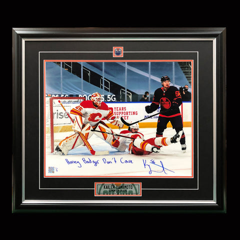 Kailer Yamamoto Edmonton Oilers Framed, Autographed & Inscribed "HONEY BADGER DON'T CARE" Limited Edition 16x20 Photo /6