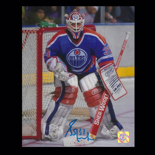 Grant Fuhr Edmonton Oilers Autographed Face-off Pose 8x10 Photo