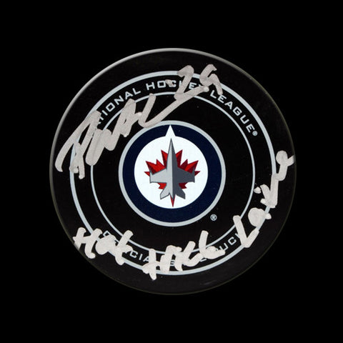 Patrik Laine Inscribed "Hat Trick Laine" Winnipeg Jets Autographed Game Puck