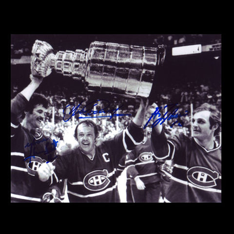Yvon Lambert, Guy Lafleur & Yvon Cournoyer Triple Autographed Montreal Canadiens 8x10 Photo