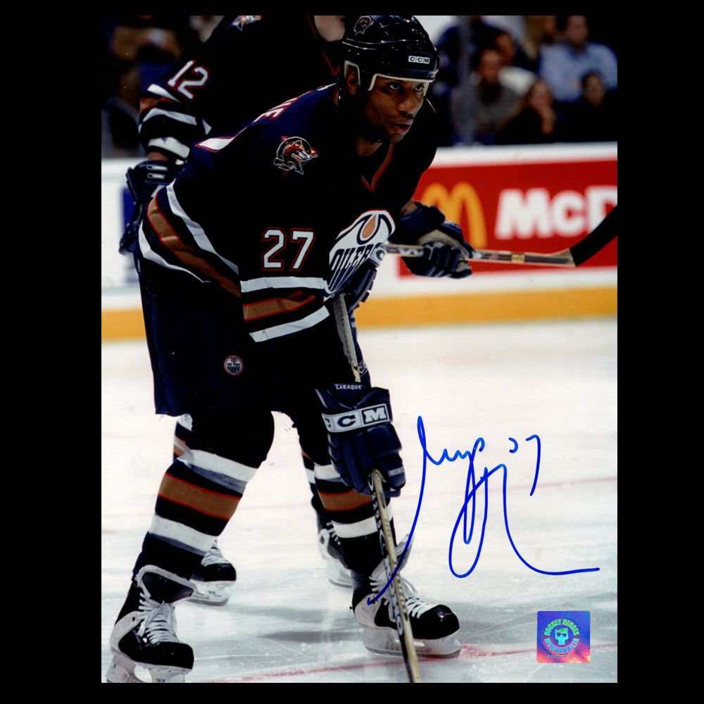 Georges Laraque Edmonton Oilers Autographed Faceoff 8x10 Photo