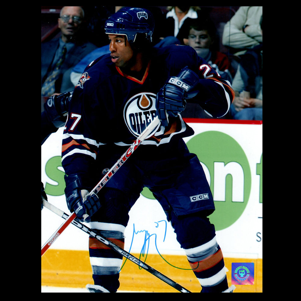 Georges Laraque Edmonton Oilers Autographed Action Blue 8x10 Photo