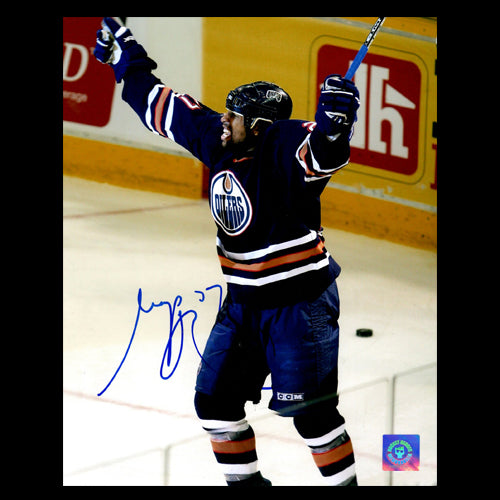 Georges Laraque Edmonton Oilers Autographed Celebration 8x10 Photo