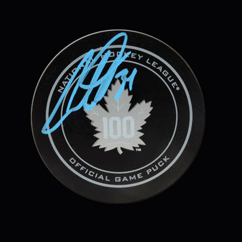 Auston Matthews Toronto Maple Leafs 100th Anniversary Autographed Game Puck
