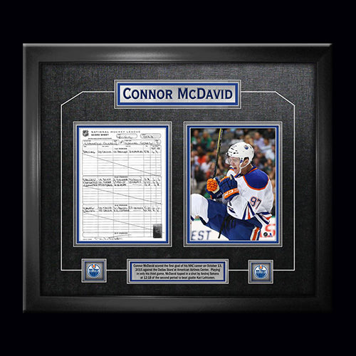 Connor McDavid Edmonton Oilers Framed 1st NHL Goal Scoresheet Collage