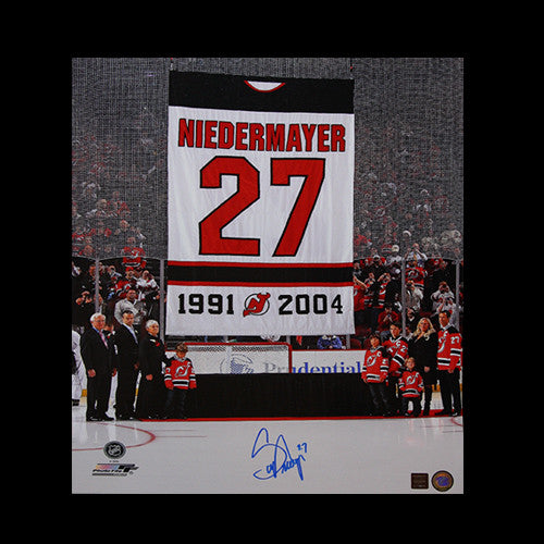 Scott Niedermayer N.J. Devils Autographed Retirement Banner 16x20 Photo