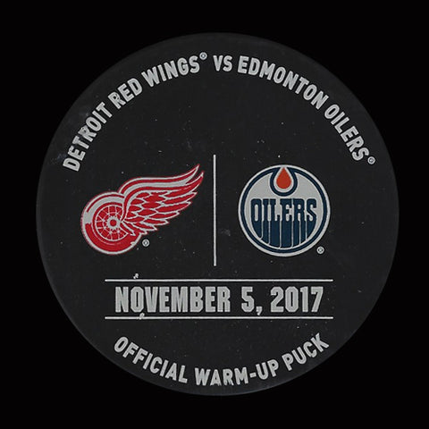Edmonton Oilers vs Detroit Red Wings 2017-18 Warm Up Used Puck November 5, 2017