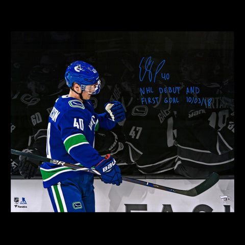 Elias Pettersson Vancouver Canucks Autographed 16" x 20" First NHL Goal Spotlight Photograph with Multiple Inscriptions - Limited Edition of 10