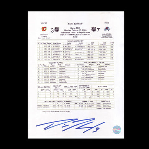 Dion Phaneuf Calgary Flames vs. Avalanche Autographed 1st NHL Goal Scoresheet