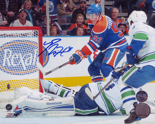 Ryan Nugent Hopkins Autographed Edmonton Oilers 1st NHL Hat Trick Goal 16x20 Photo