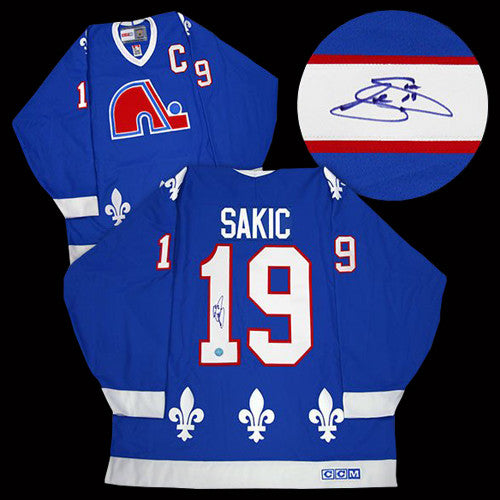 Joe Sakic Quebec Nordiques Autographed Blue Road CCM Retro Jersey