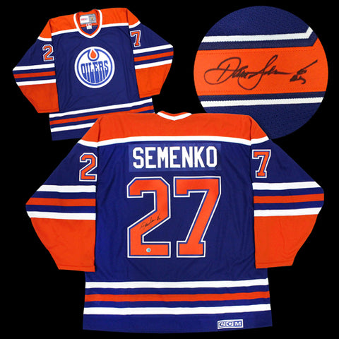 Dave Semenko Edmonton Oilers Autographed Set of Blue and White CCM Replica Jerseys