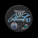 Cam Talbot Autographed Edmonton Oilers vs San Jose Sharks Playoff Game 2 Warm Up Used Puck April 14th, 2017