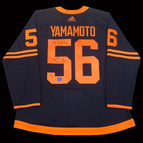 Kailer Yamamoto Limited Edition /6 Autographed & Inscribed "OIL COUNTRY" Edmonton Oilers Alternate Adidas Pro Jersey