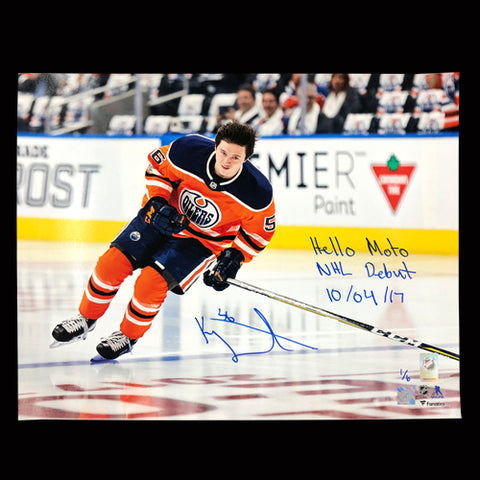 Kailer Yamamoto Edmonton Oilers Autographed & Dual Inscribed "HELLO MOTO" & "NHL DEBUT 10/04/17" Limited Edition 16x20 Photo /6