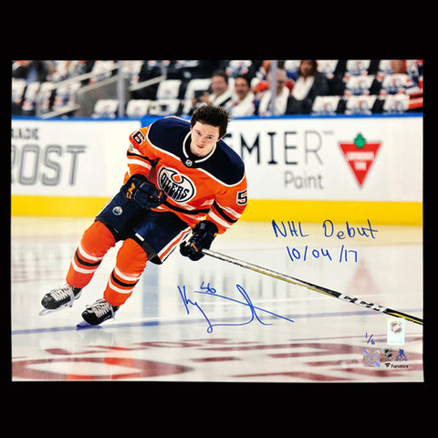 Kailer Yamamoto Edmonton Oilers Autographed & Inscribed "NHL DEBUT 10/04/17" Limited Edition 16x20 Photo /6